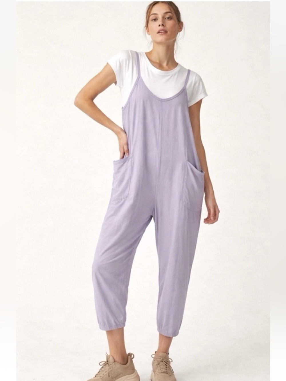 NWT Anthropologie Sundry Lilac Relaxed Cotton-Blend onesie Jumpsuit & tee - S